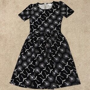 Lularoe Womens Short Sleeve A-Line Above Knee Dress Black White Floral, Sz S